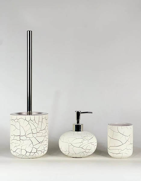 White Cracked Ceramic Bathroom Accessory Set